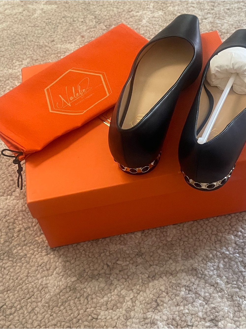 Adele Black Leather Chain-Trim Ballet Flats